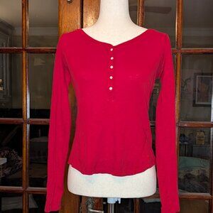 Abercrombie & Fitch Long Sleeve Red Henley Shirt with lace detail sleeves in Wom